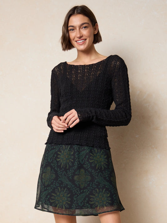Sweetest Mini Slip Skirt - Dark Teal Medallion