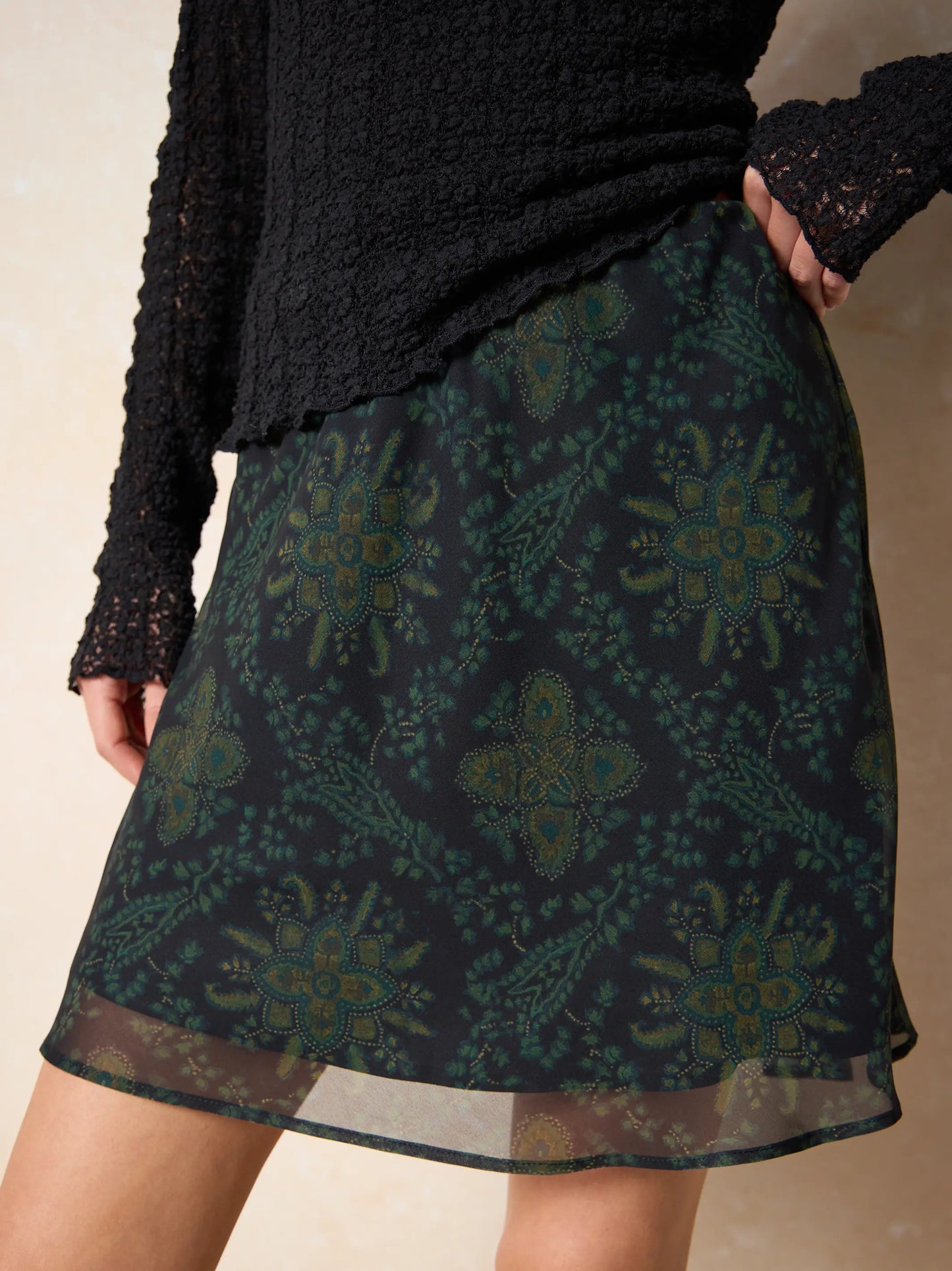 Sweetest Mini Slip Skirt - Dark Teal Medallion