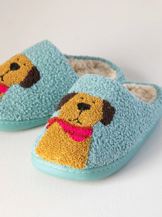 Icon Sherpa Slippers - Turquoise Dog