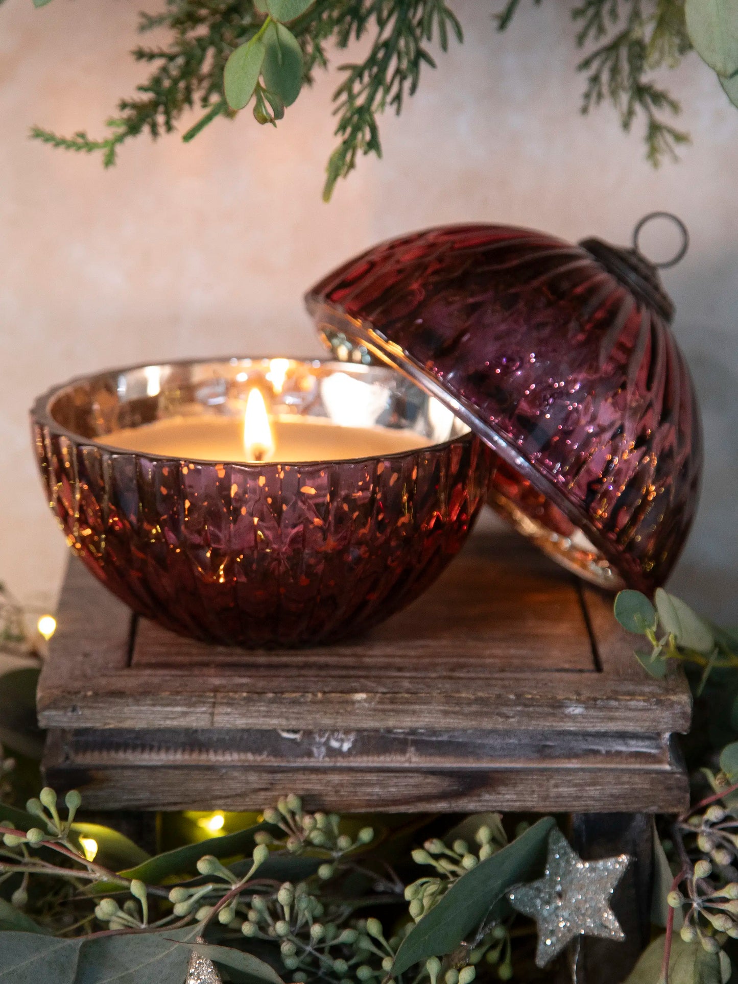 Mercury Glass Ornament Candle - Red