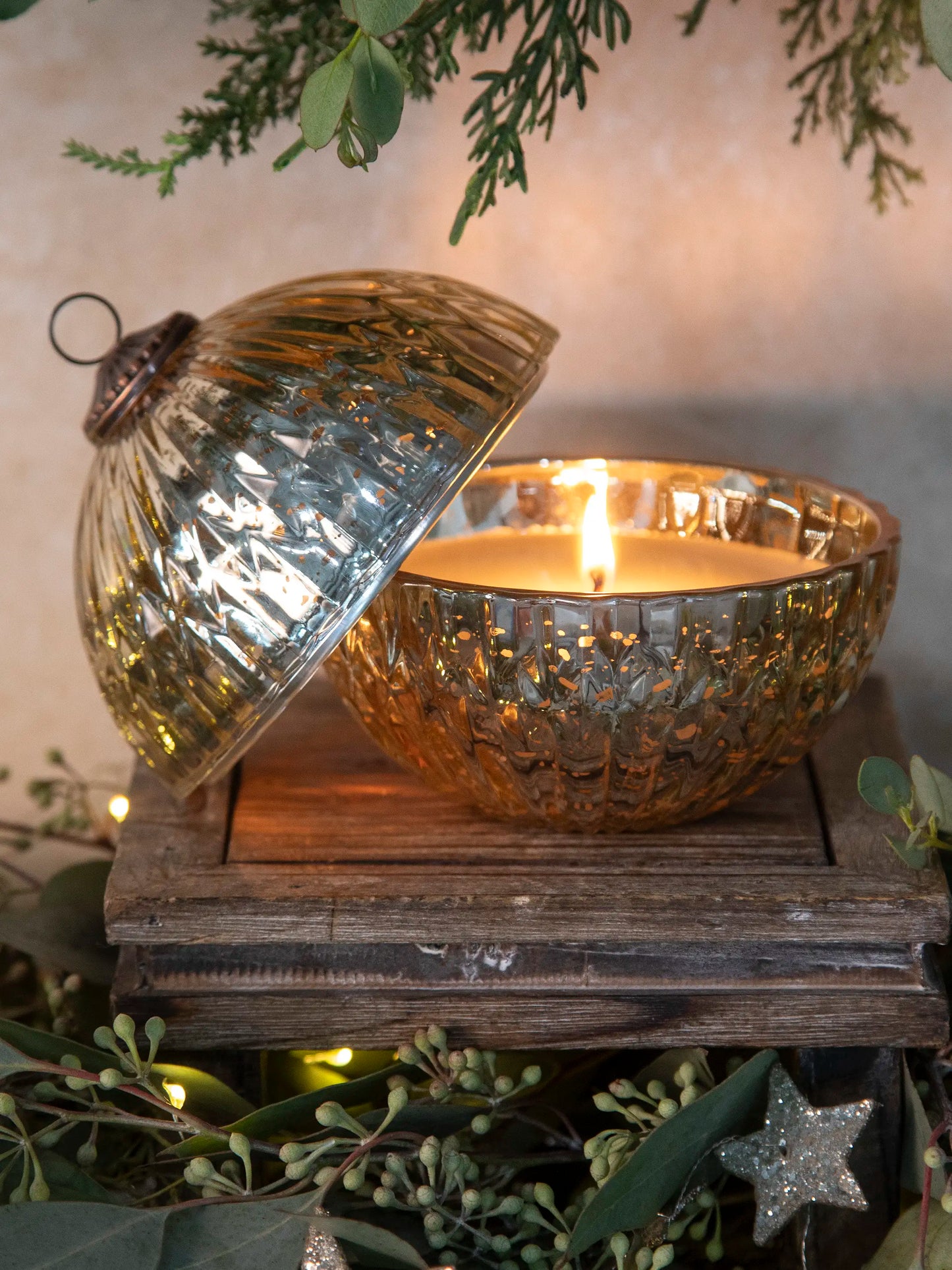 Mercury Glass Ornament Candle - Gold