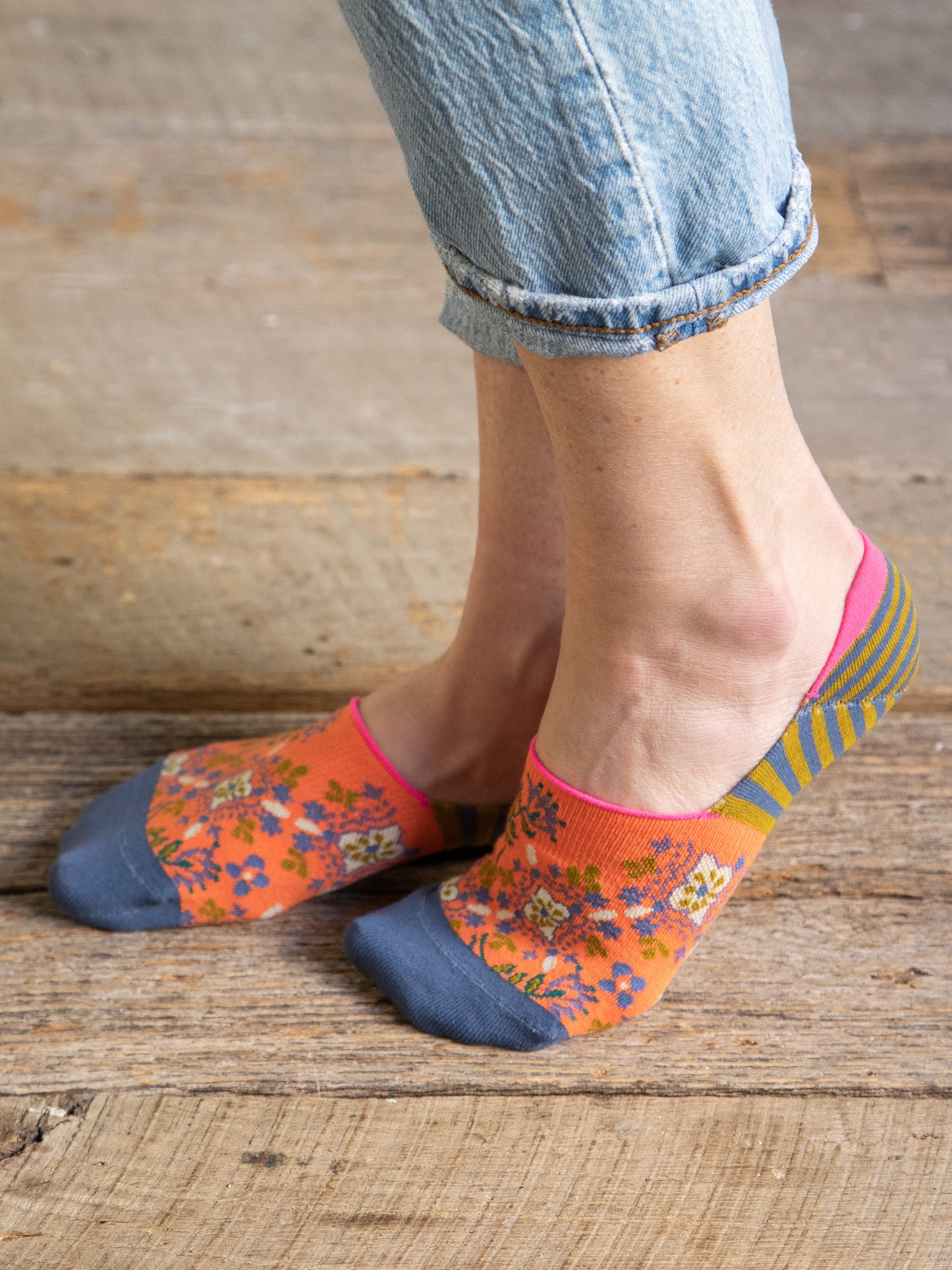 No Show Socks, Set of 2 - Dark Turquoise Floral