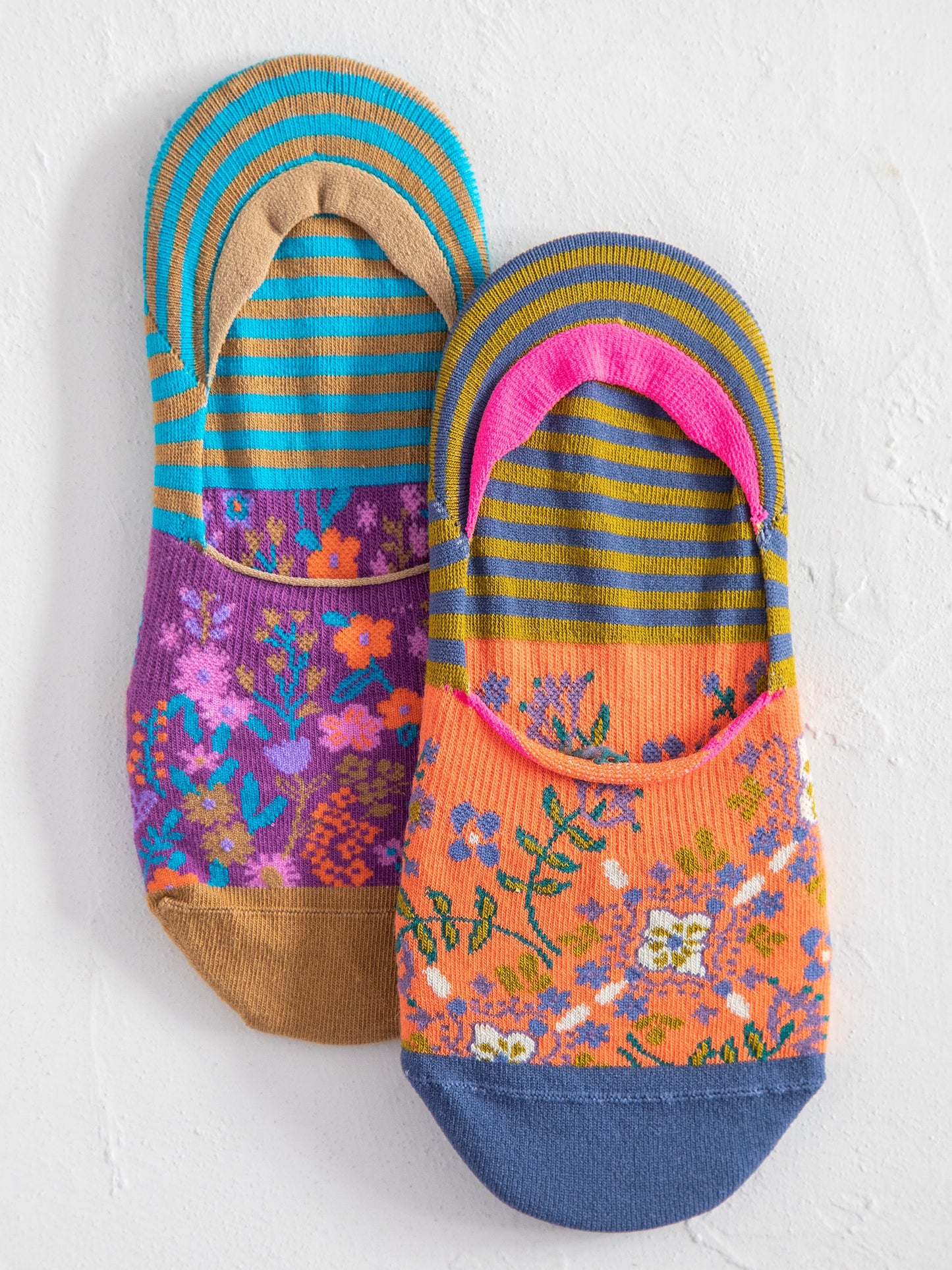 No Show Socks, Set of 2 - Dark Turquoise Floral