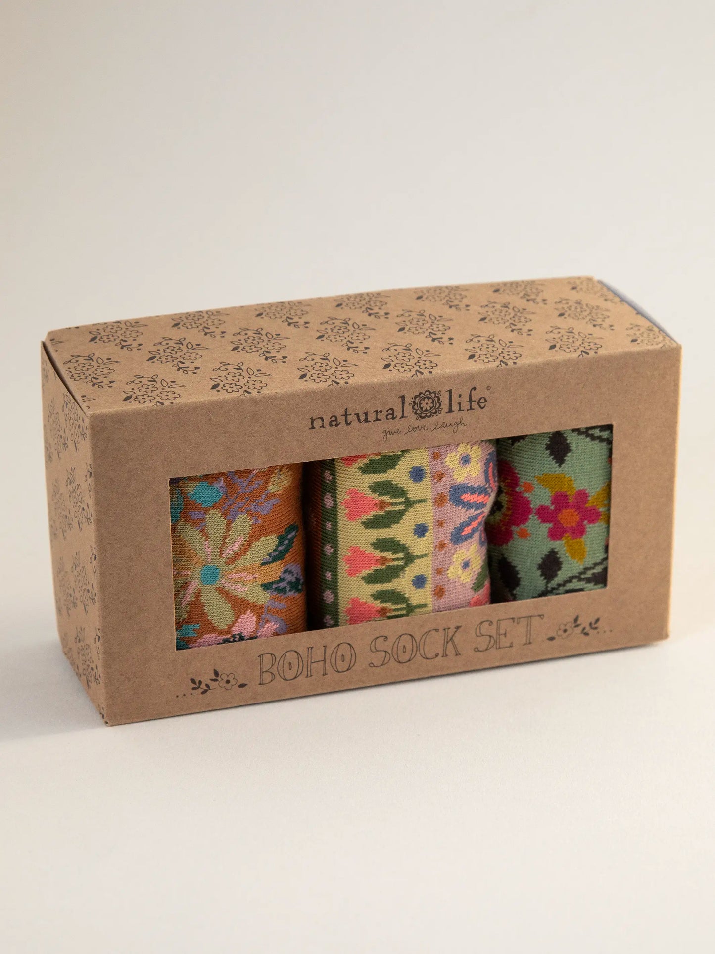 Boxed Boho Sock Set, Set of 3 - Neutral Floral