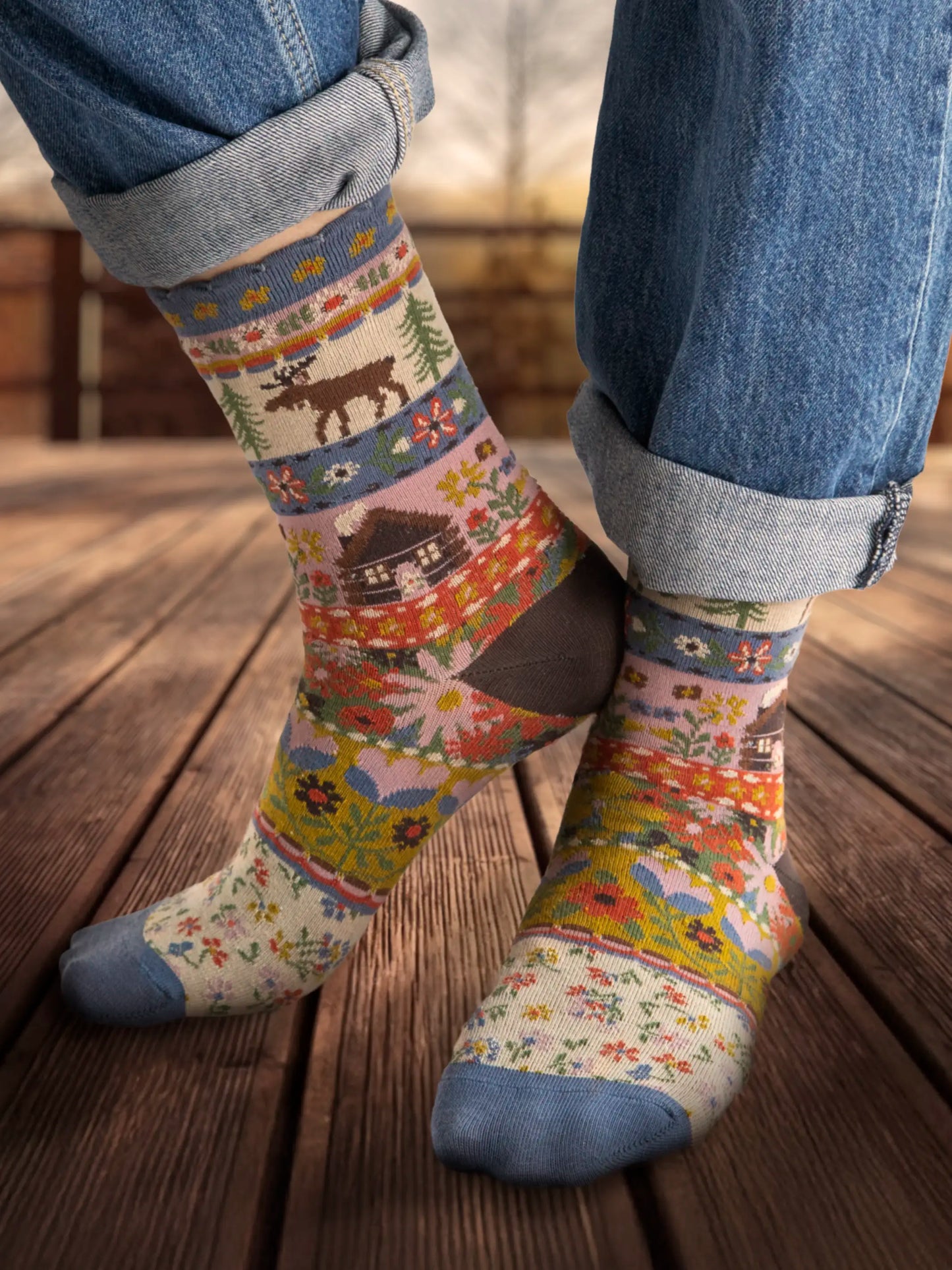 Boho Socks - Dusty Blue Moose