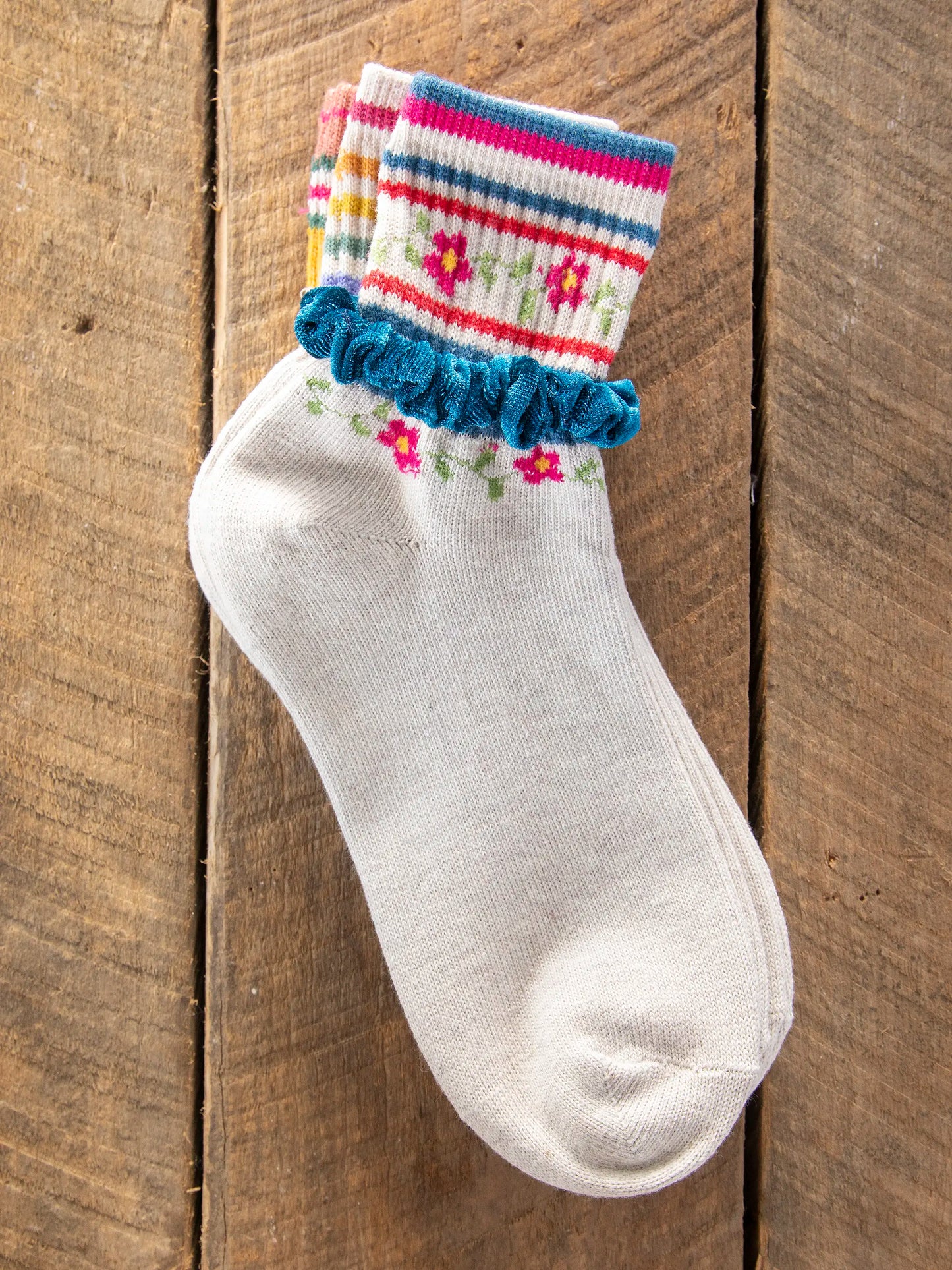 Striped Retro Crew Socks, Set of 3 - Rainbow