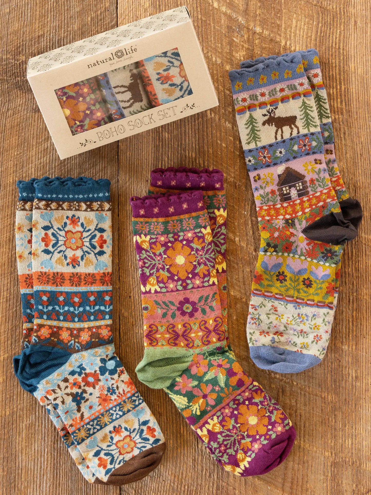 Boxed Boho Sock Set, Set of 3 - Maroon Moose