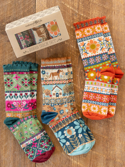 Boxed Boho Sock Set, Set of 3 - Dog