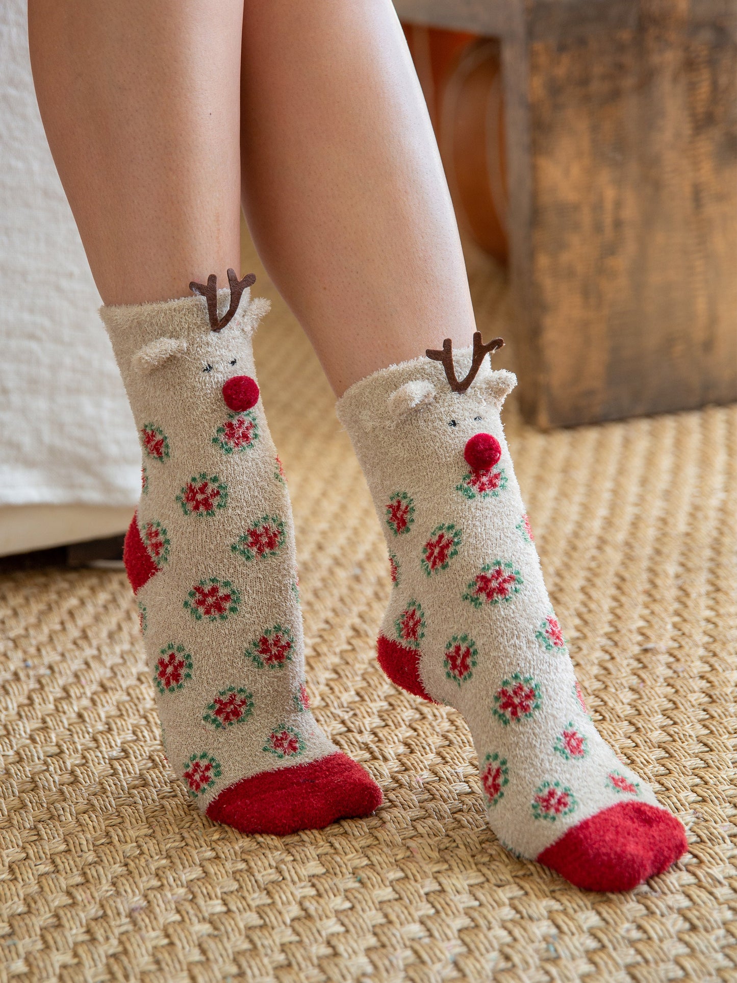 Boxed Cozy Critter Socks - Reindeer