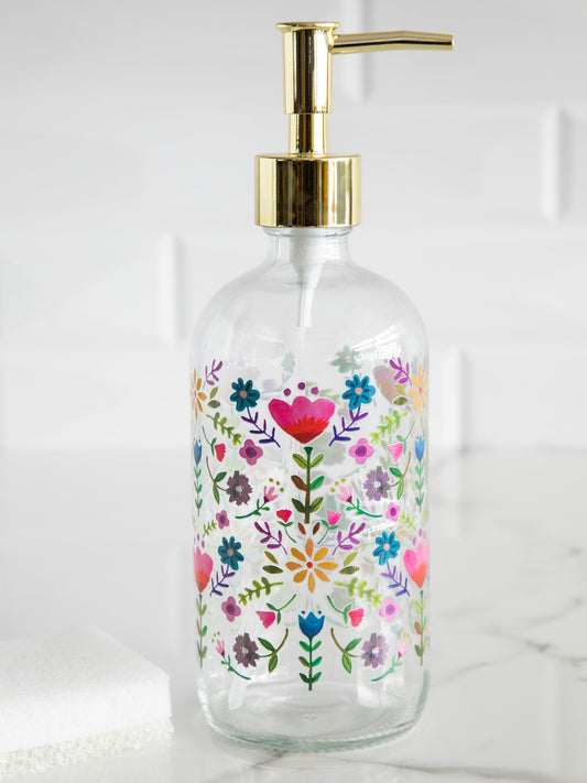 Glass Soap Dispenser - Floral