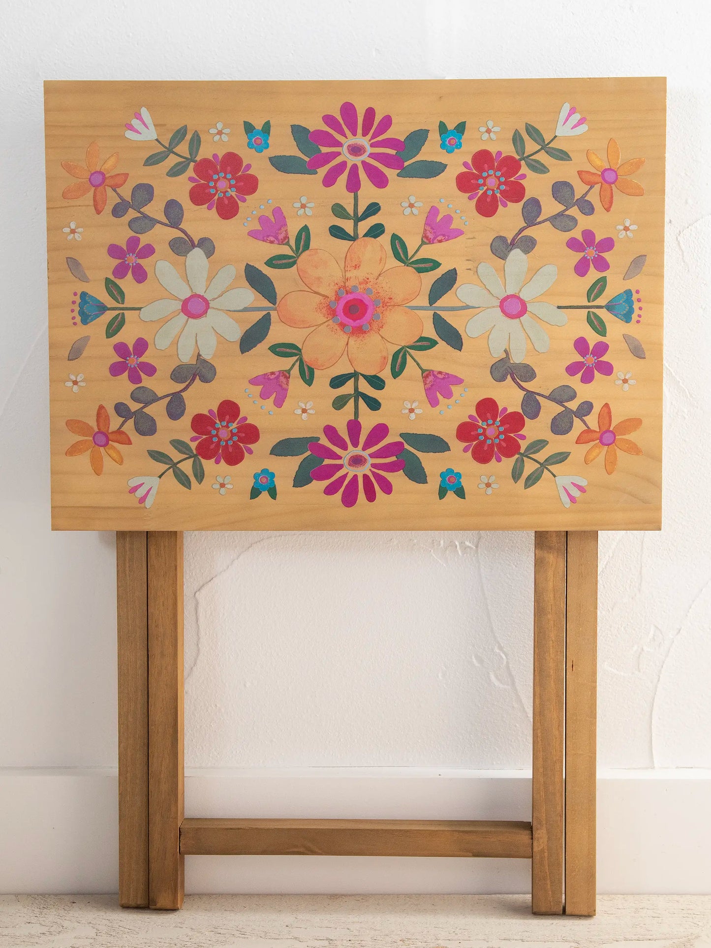 Wooden TV Tray Table - Mustard Folk Flower
