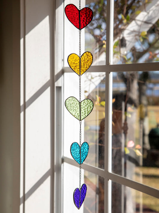 Stained Glass Mobile - Rainbow Hearts