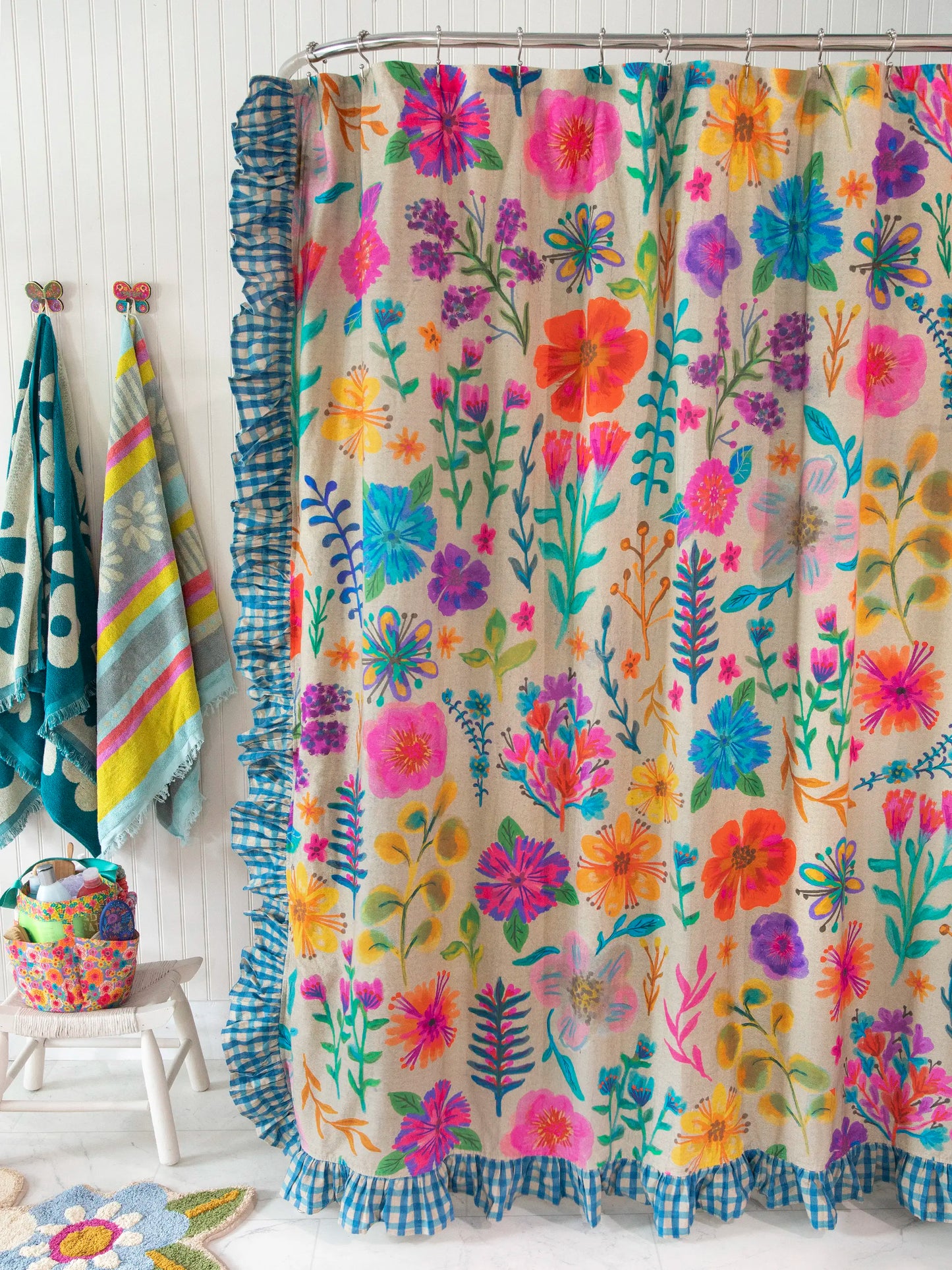 Boho Shower Curtain - Rainbow Garden Cream