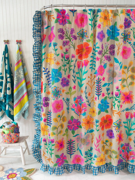 Boho Shower Curtain - Rainbow Garden Cream
