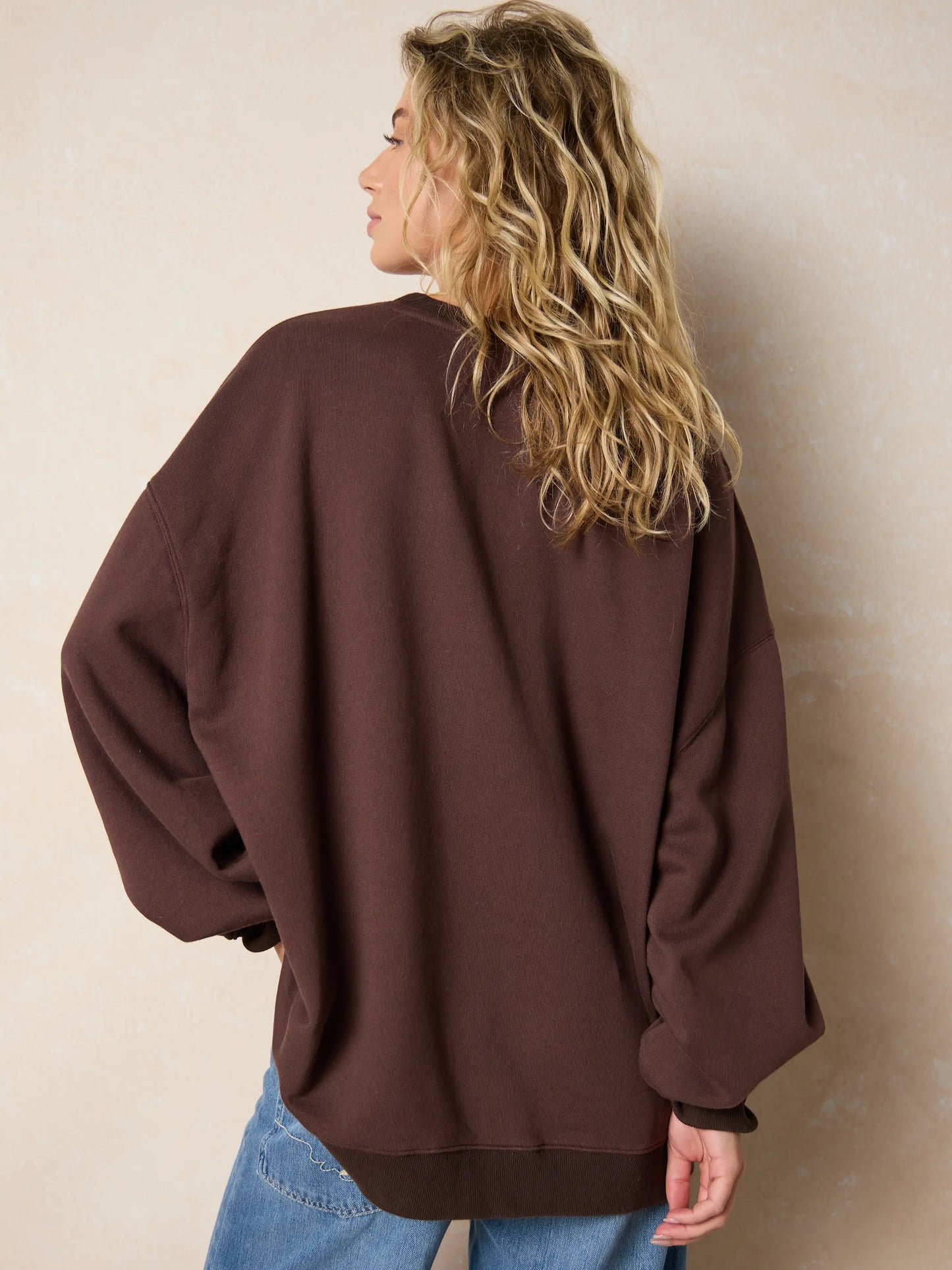 Oversized Crewneck Pullover - Brown