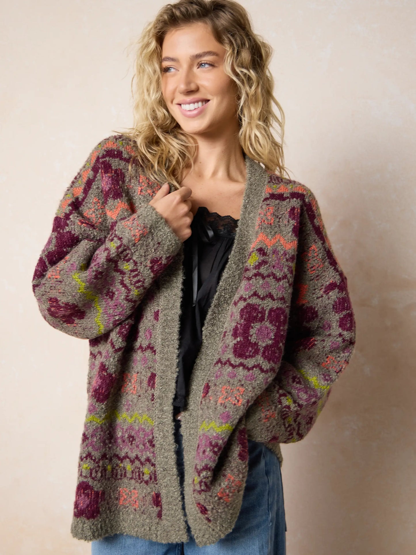Calla Jacquard Cardigan Sweater - Festive Fairisle Grey