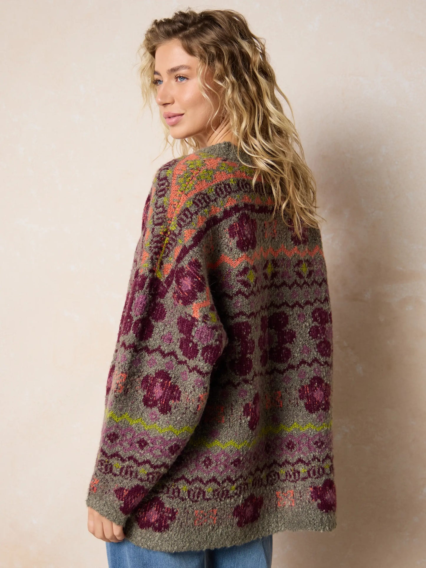 Calla Jacquard Cardigan Sweater - Festive Fairisle Grey