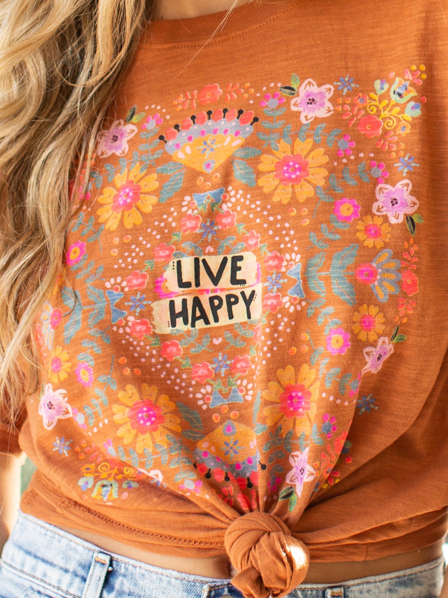 Boyfriend Tee Shirt - Orange Live Happy