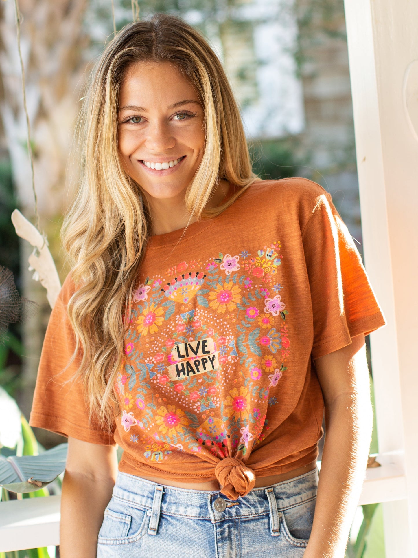 Boyfriend Tee Shirt - Orange Live Happy