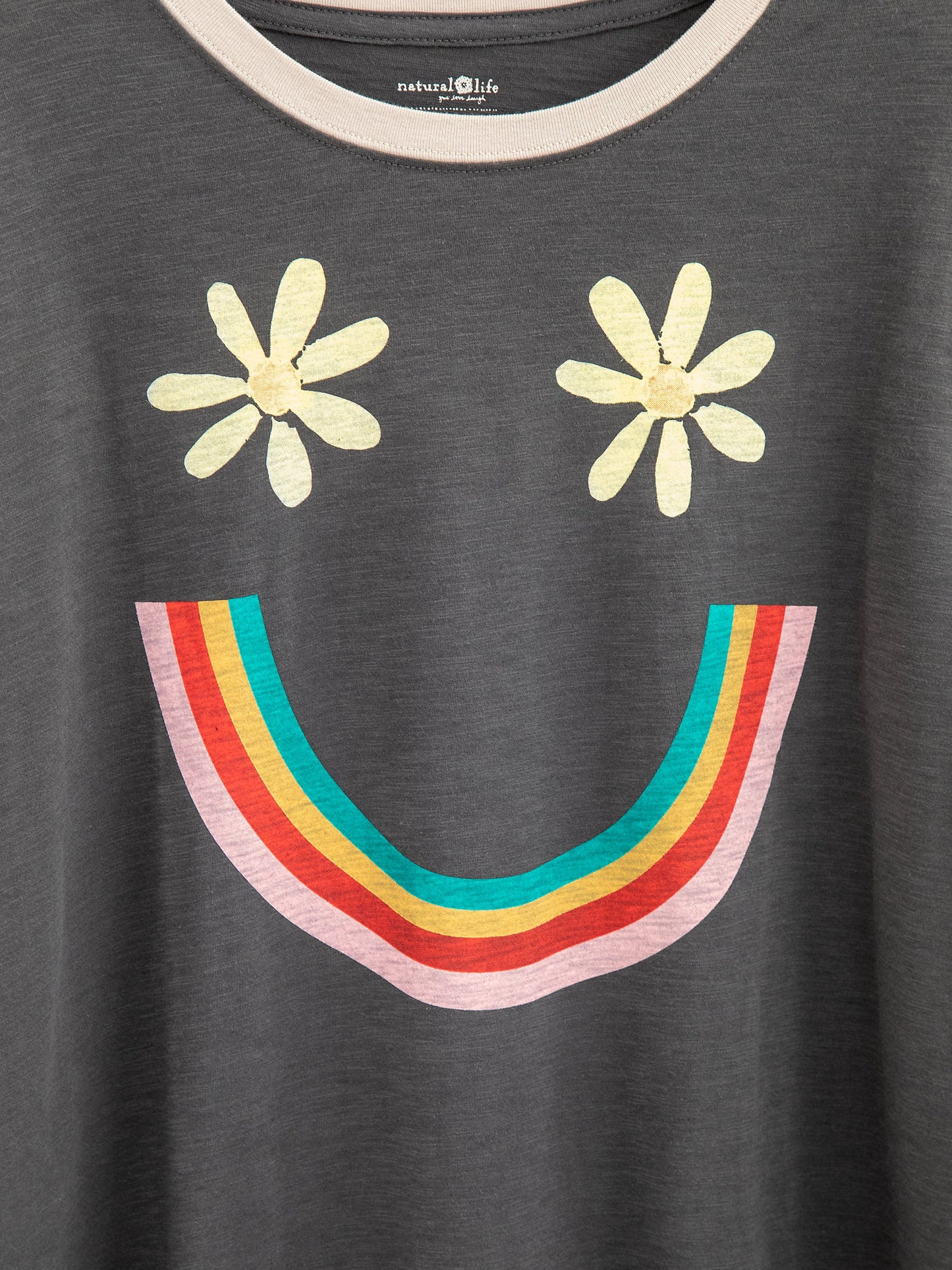 Ringer Oversized Tee Shirt - Charcoal Smiley