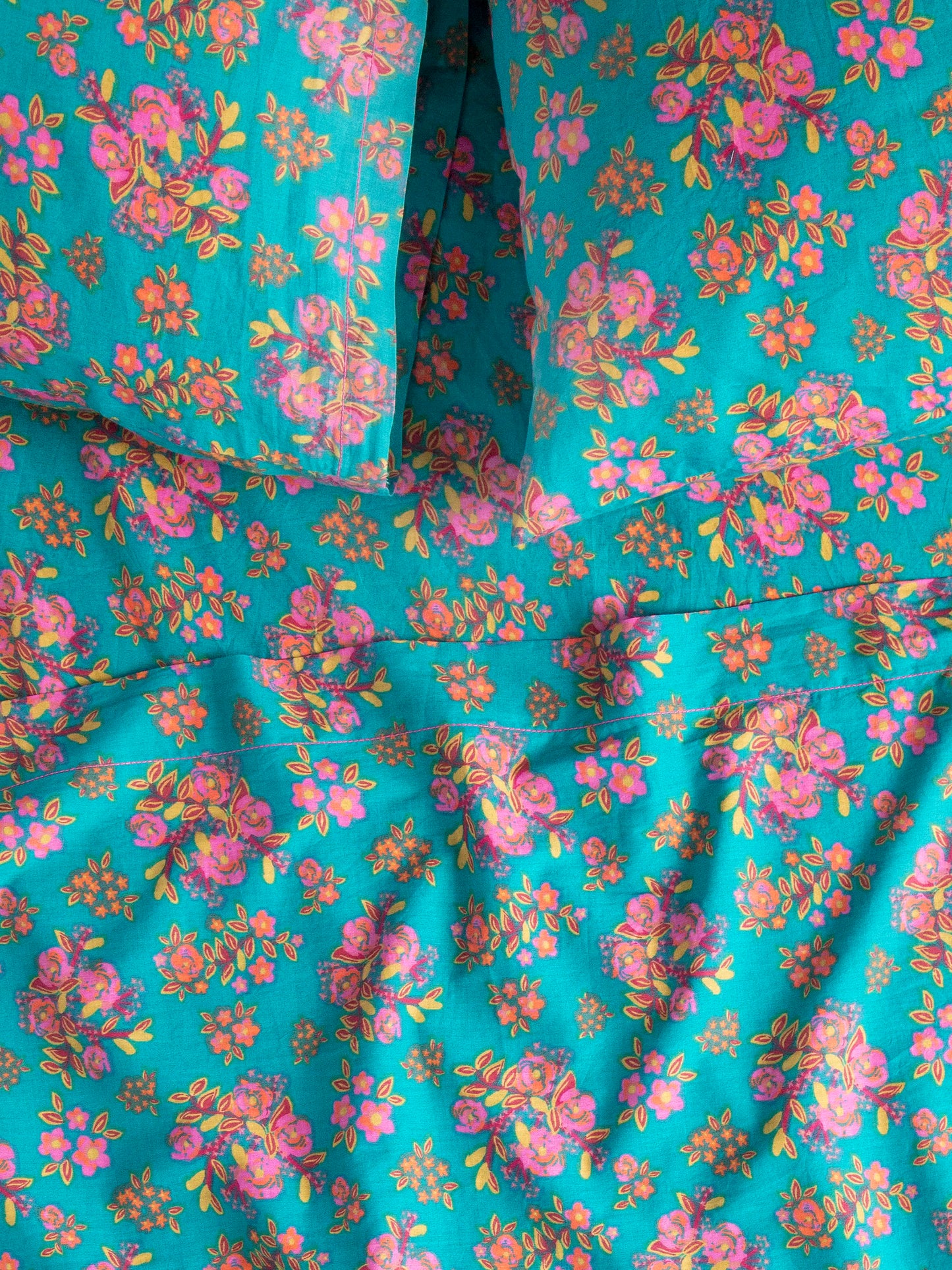 Mix & Match Cotton Pillowcase, Single - Teal Bouquet Blooms