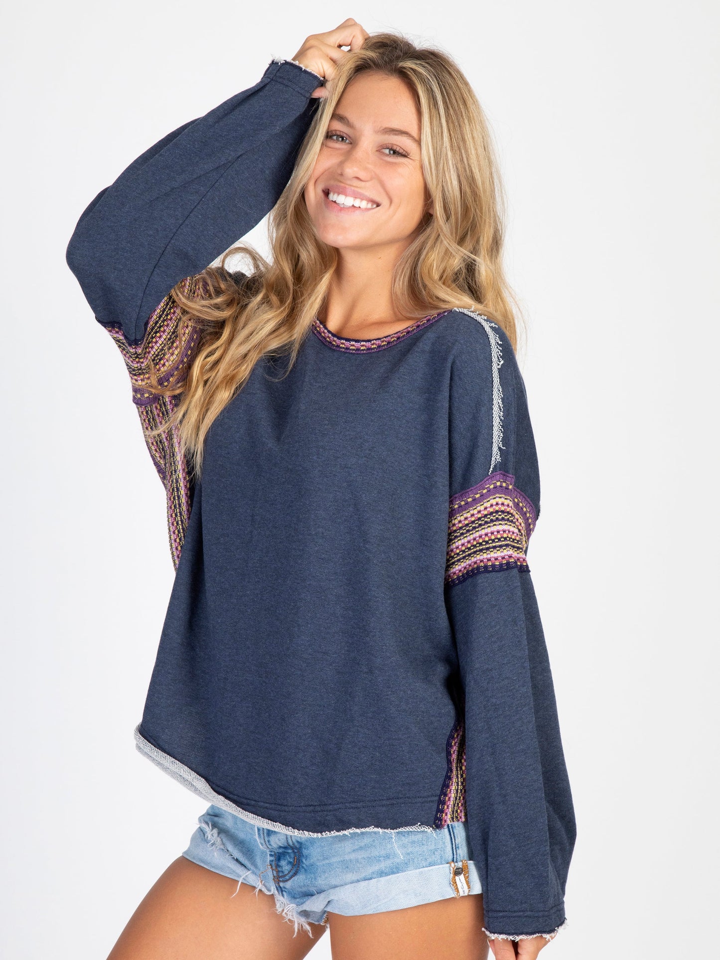 Knit Trim Sweatshirt - Indigo