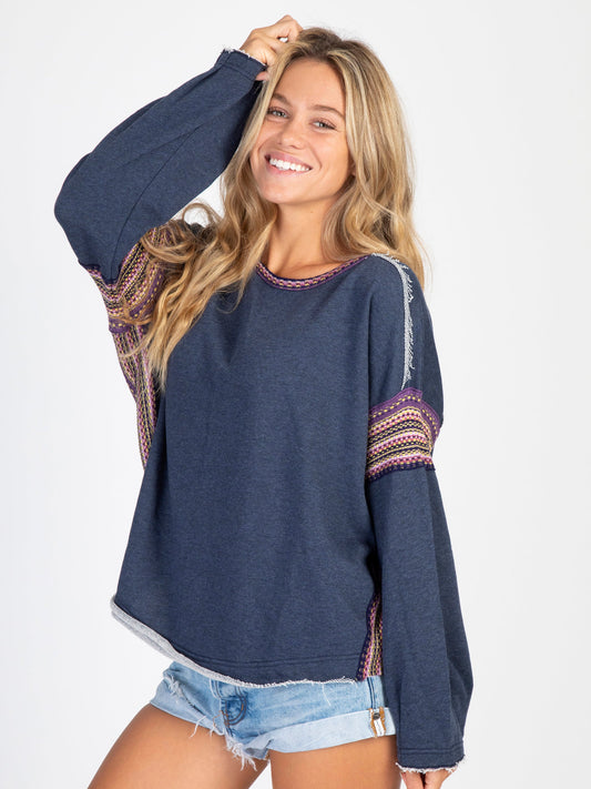 Knit Trim Sweatshirt - Indigo
