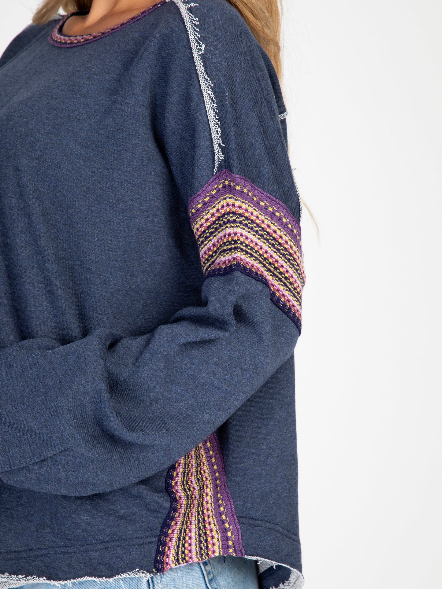 Knit Trim Sweatshirt - Indigo