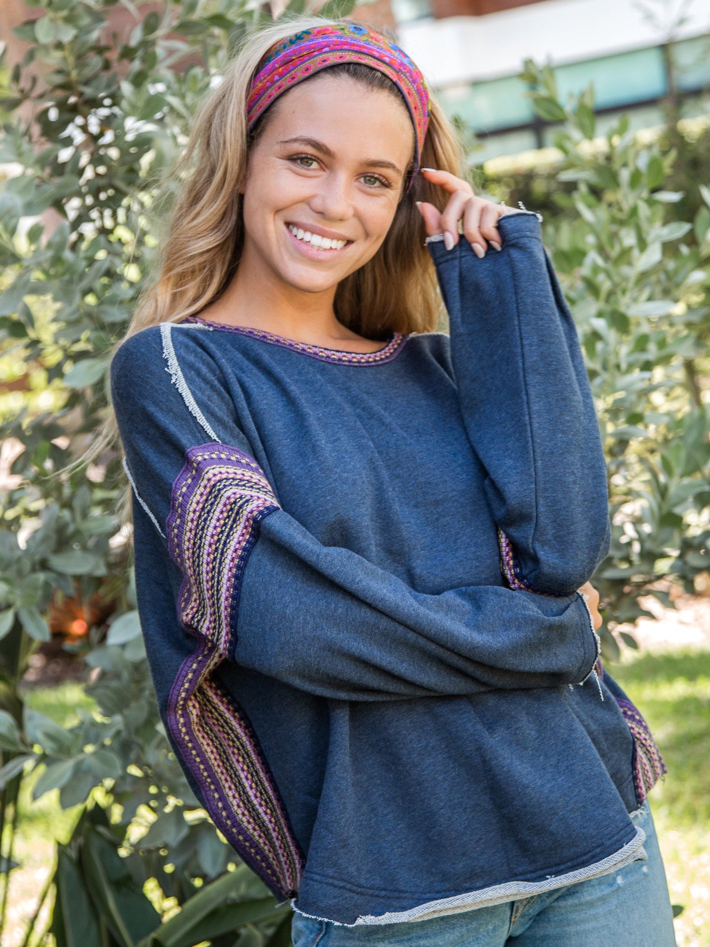 Knit Trim Sweatshirt - Indigo