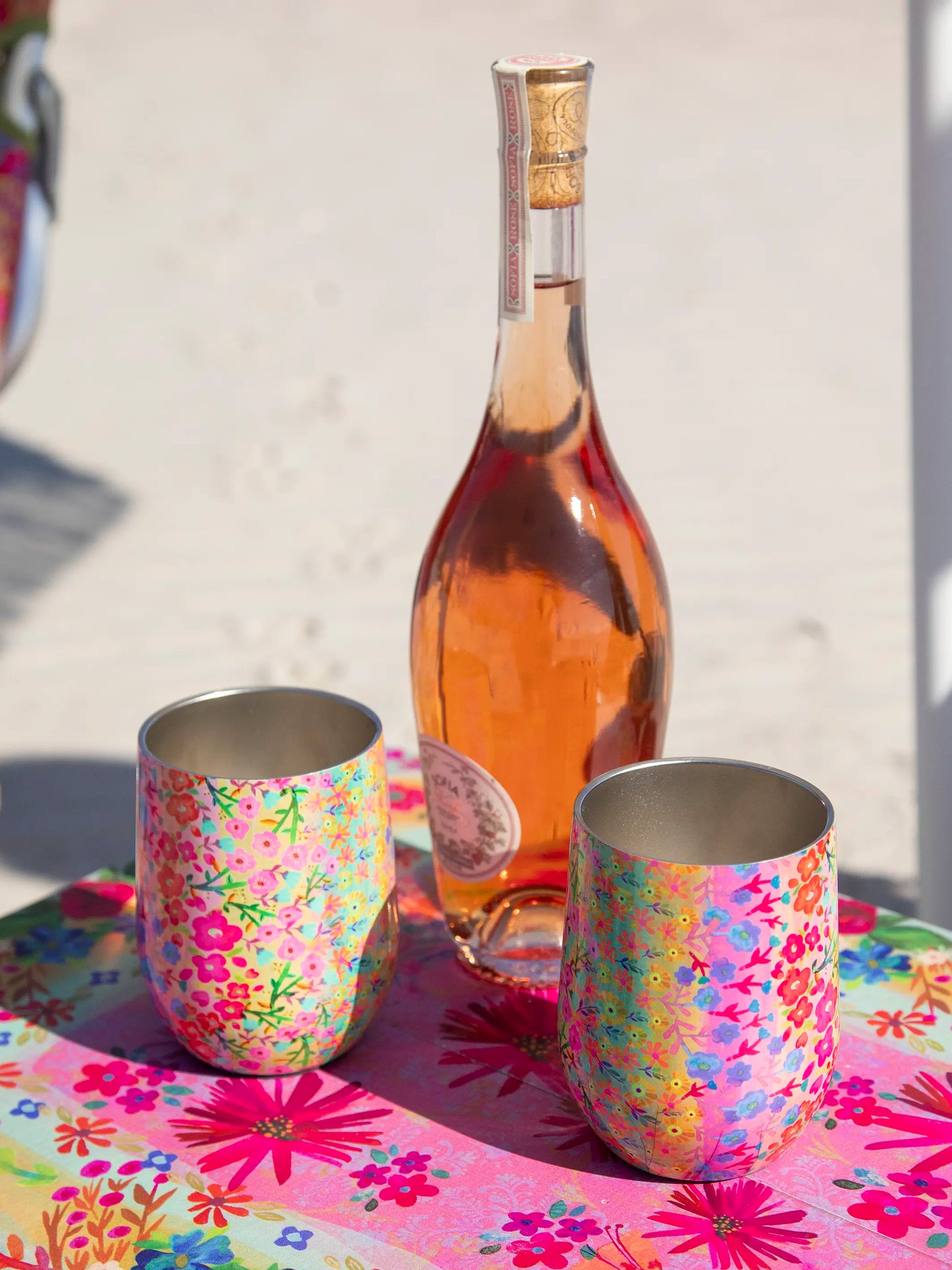 Stainless Steel Wine Tumblers, Set of 2 - Rainbow Floral