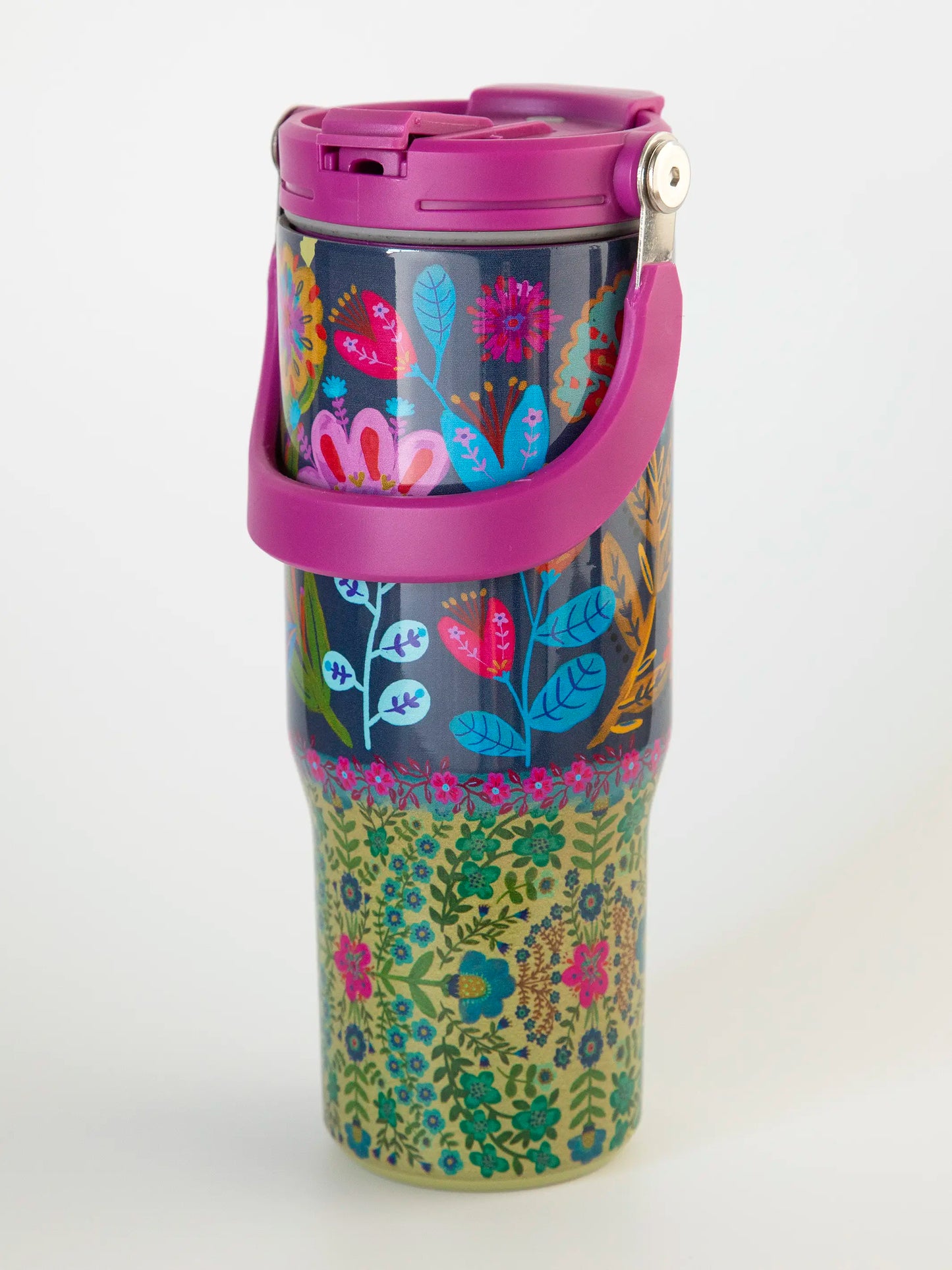 30oz Tumbler - Navy Folk Flower