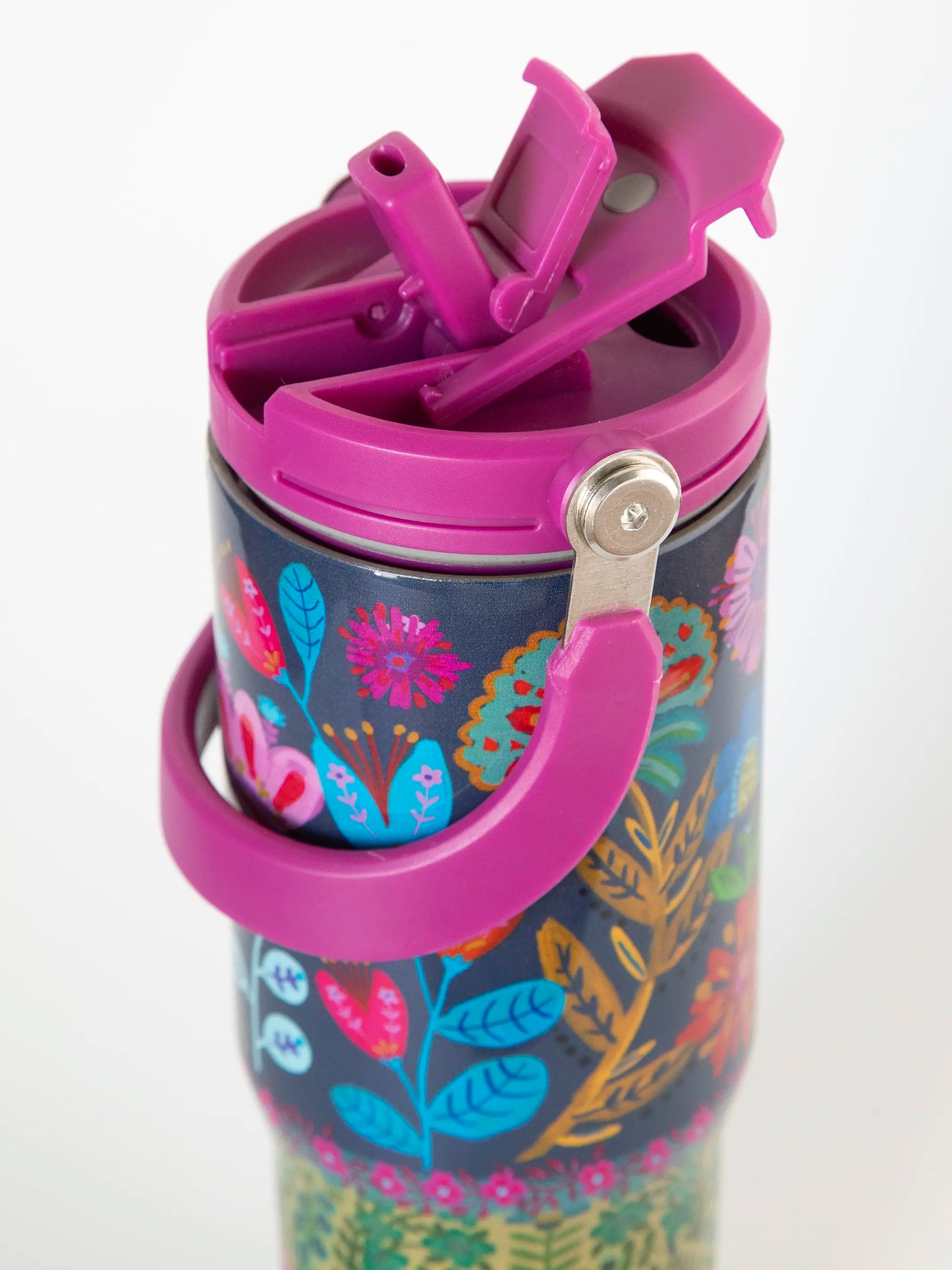 30oz Tumbler - Navy Folk Flower