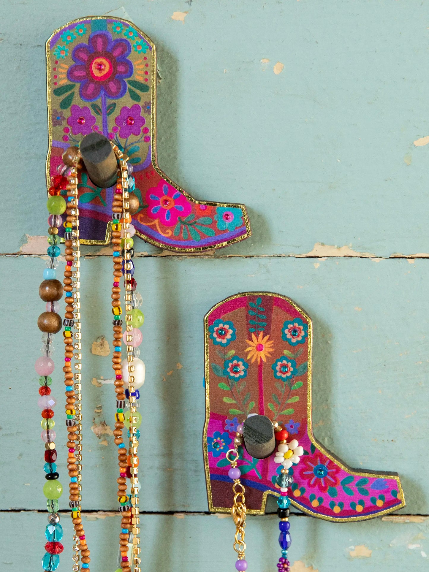 Adhesive Wooden Wall Hooks, Set of 2 - Boot