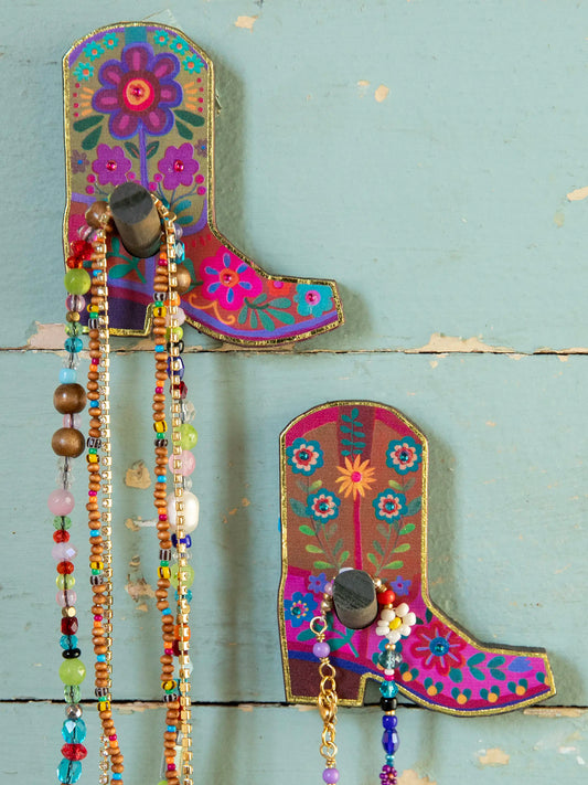 Adhesive Wooden Wall Hooks, Set of 2 - Boot