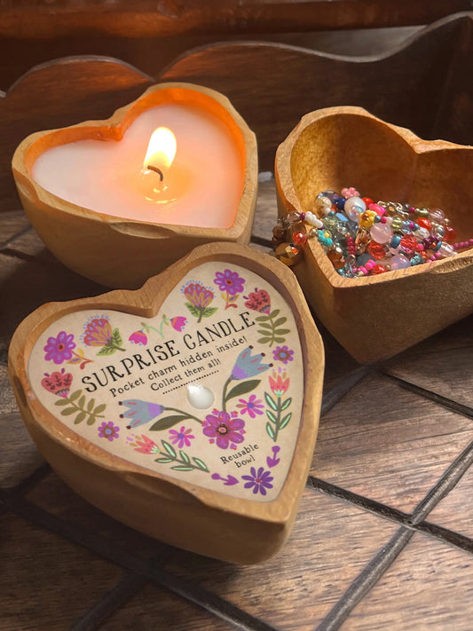 Wooden Heart Surprise Candle - Folk Flower