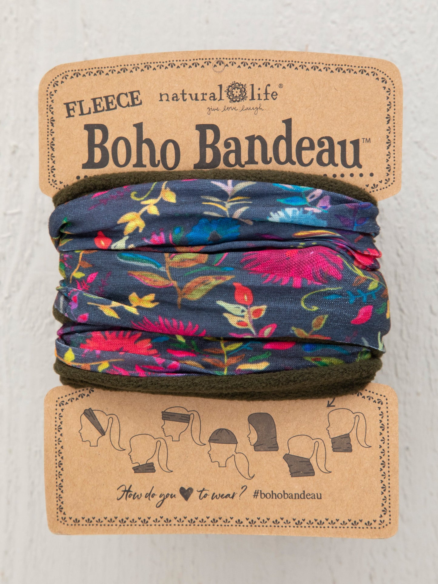 Fleece Boho Bandeau® Headband - Navy Wildflower