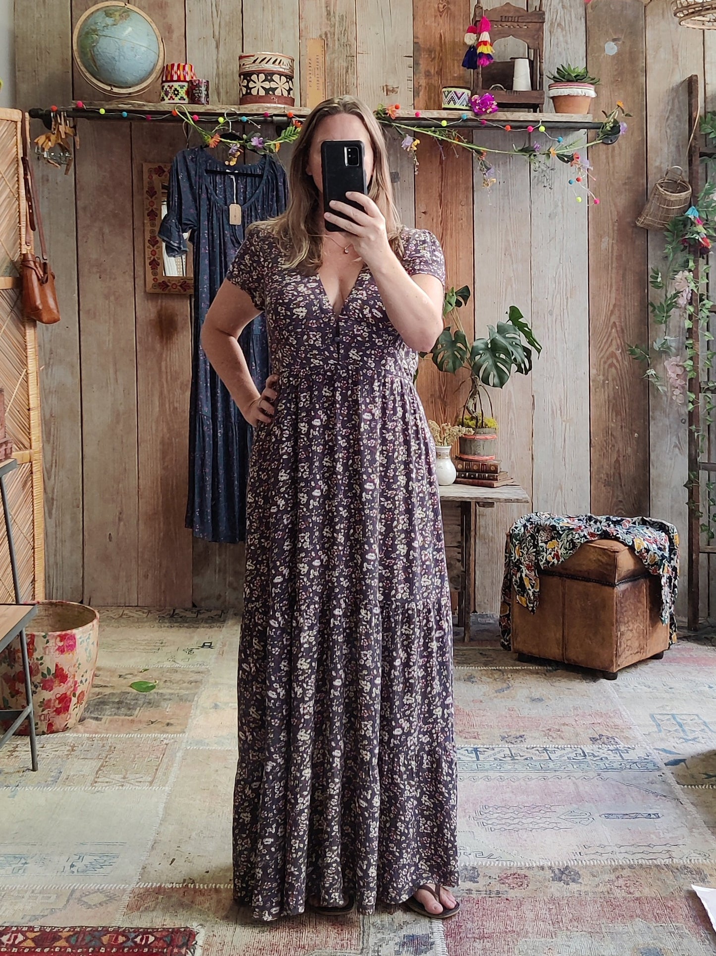 Evangeline Maxi Dress - Grey Pink Floral